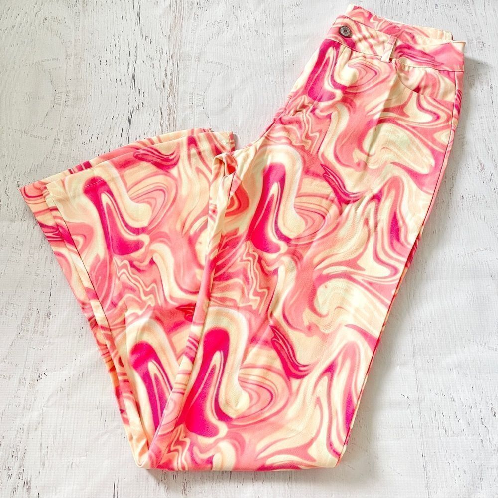 NWT Half heart lemonade ripple flare jeans Sz L Y2K rave club